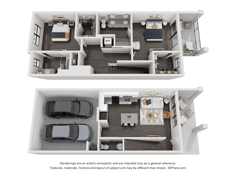 Floor plan for 2 beds, 2.5 baths, 1415 sqft